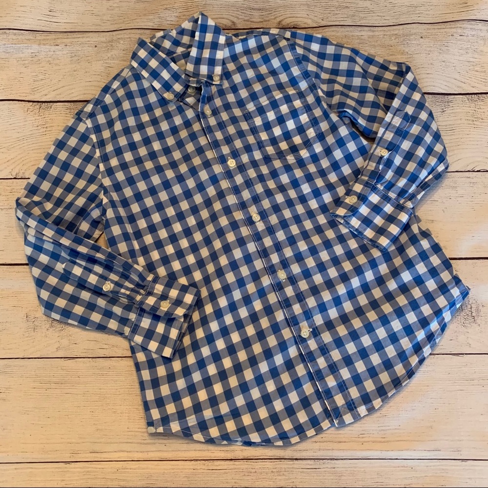 Crewcuts Gingham Blue Plaid Button Down Size 5/7